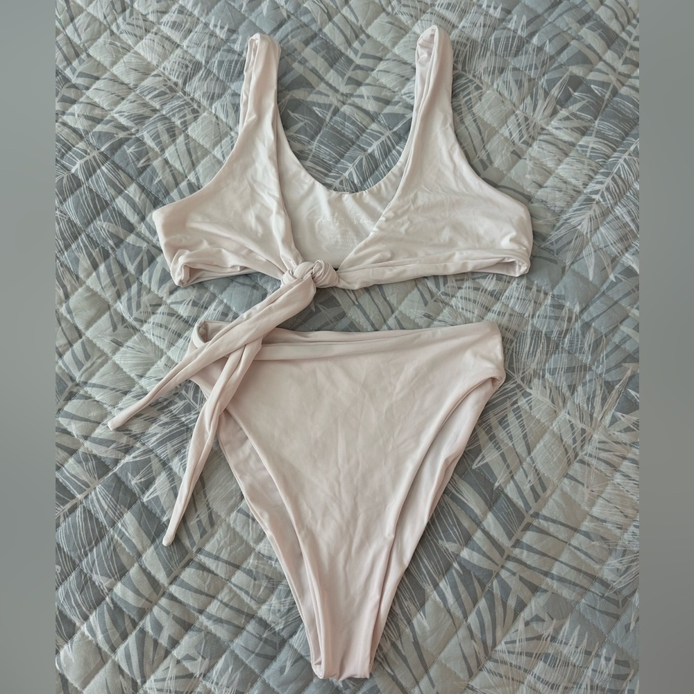 437- white/ Soft Blush Tie-Front Bikini Set - Women Swim Bikini